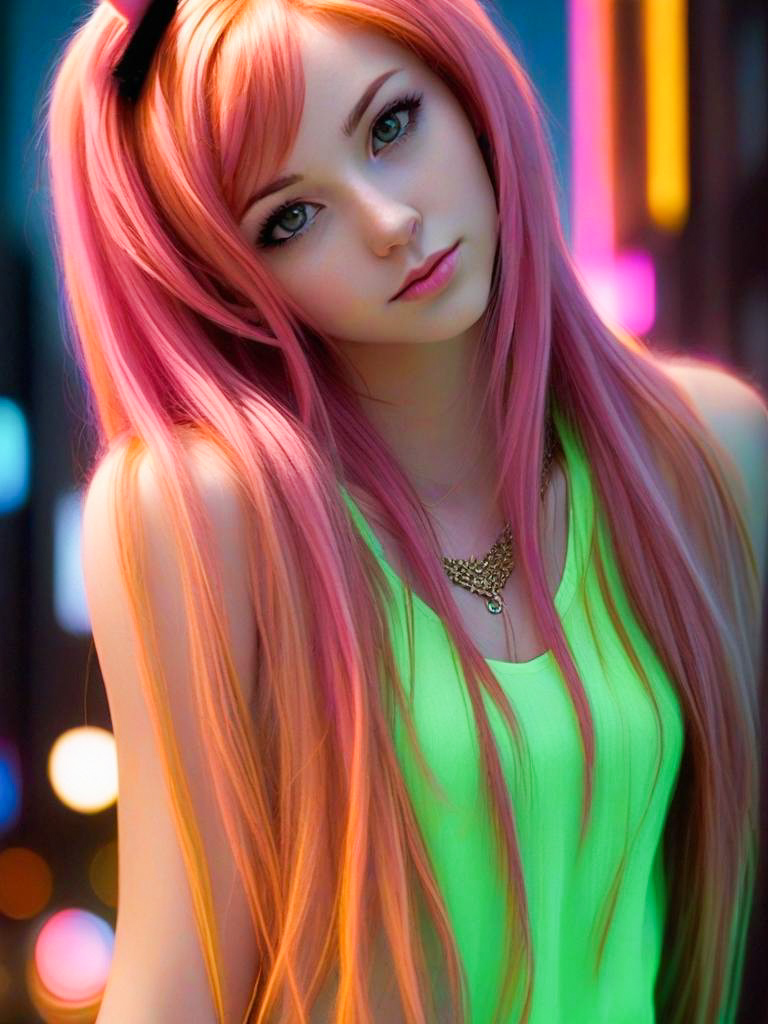 Vibrant Young Woman with Pink and Orange Hair