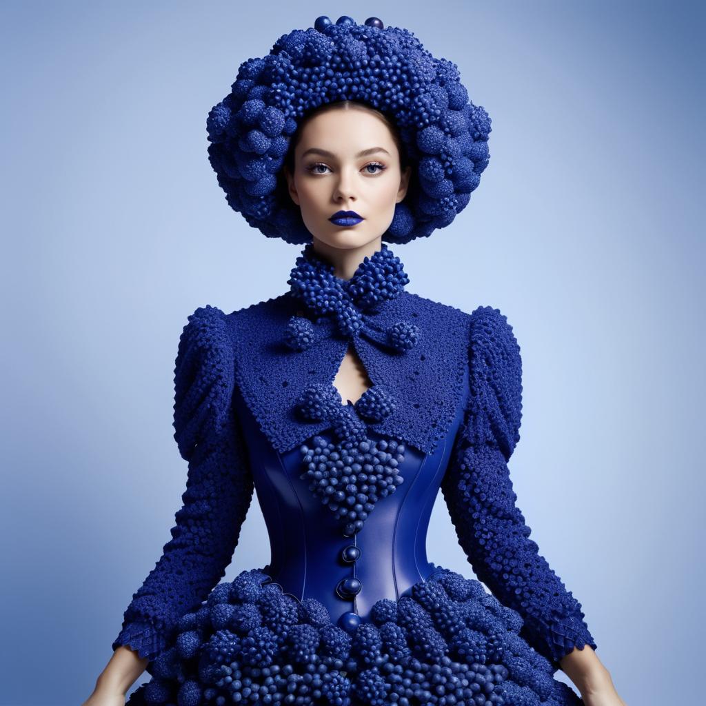 Fashion model in blue grape-inspired gown