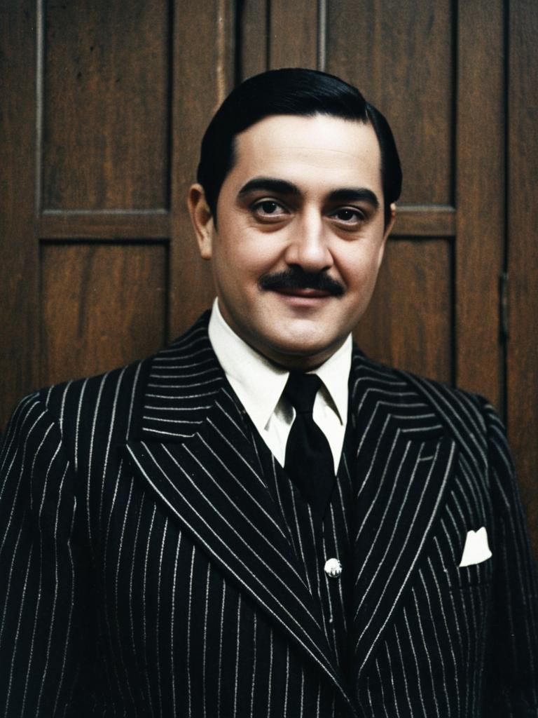 Man in Gomez Addams Costume Realistic Cosplay Portrait