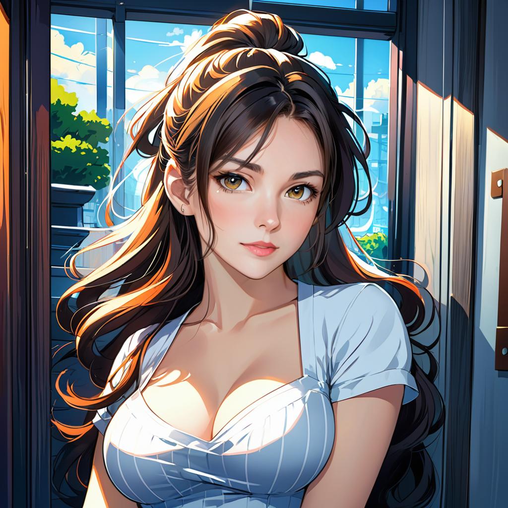 Anime-style Young Woman with Captivating Eyes