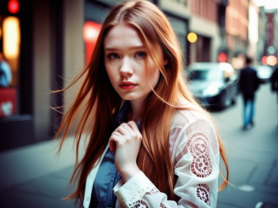 Confident Young Woman with Red Hair in Urban Setting