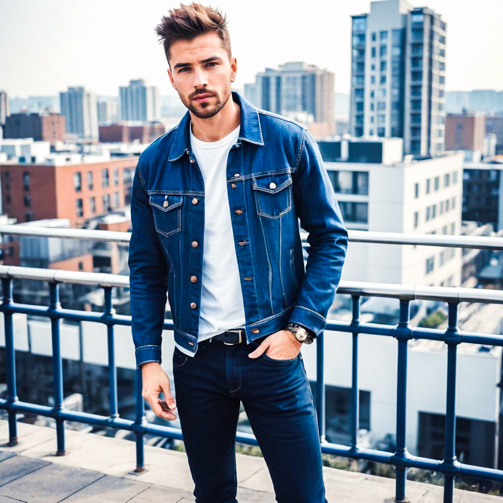 Stylish Young Man on Rooftop with City Skyline