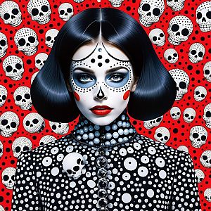 Bold Portrait of a Woman with Intricate Makeup and Unique Hairstyle