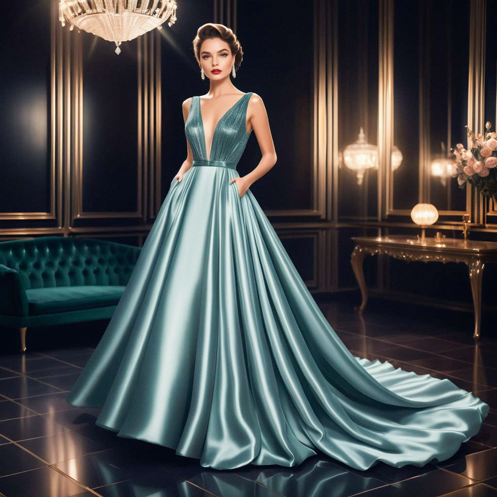 Elegant Woman in Teal Gown