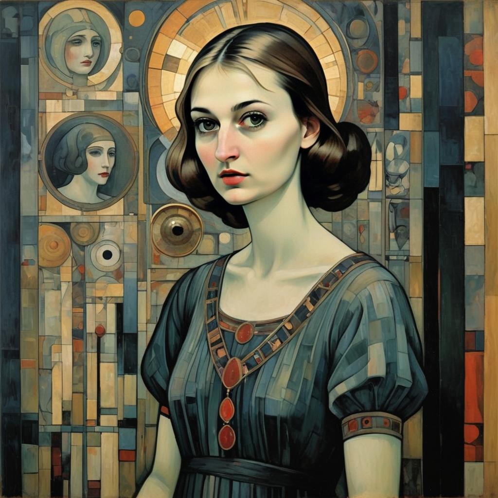 Young Woman with Serene Expression in Geometric Background Young Woman with Serene Expression in Geometric Background