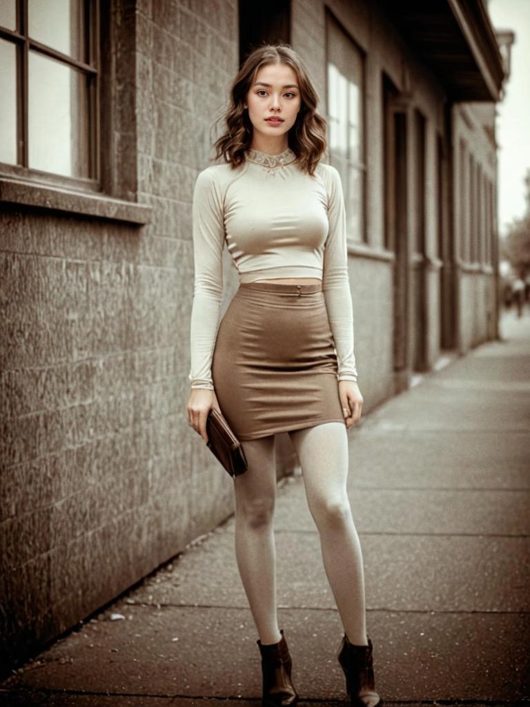 Confident Woman in Vintage Style on City Sidewalk