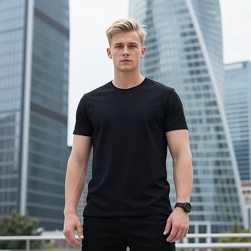 Young Man in Black T-Shirt Urban Portrait vllm26032802375btv