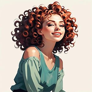Cheerful Woman with Curly Red Hair