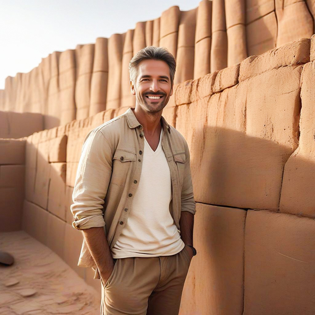 Smiling Man in Front of Sandstone Blocks Smiling Man in Front of Sandstone Blocks