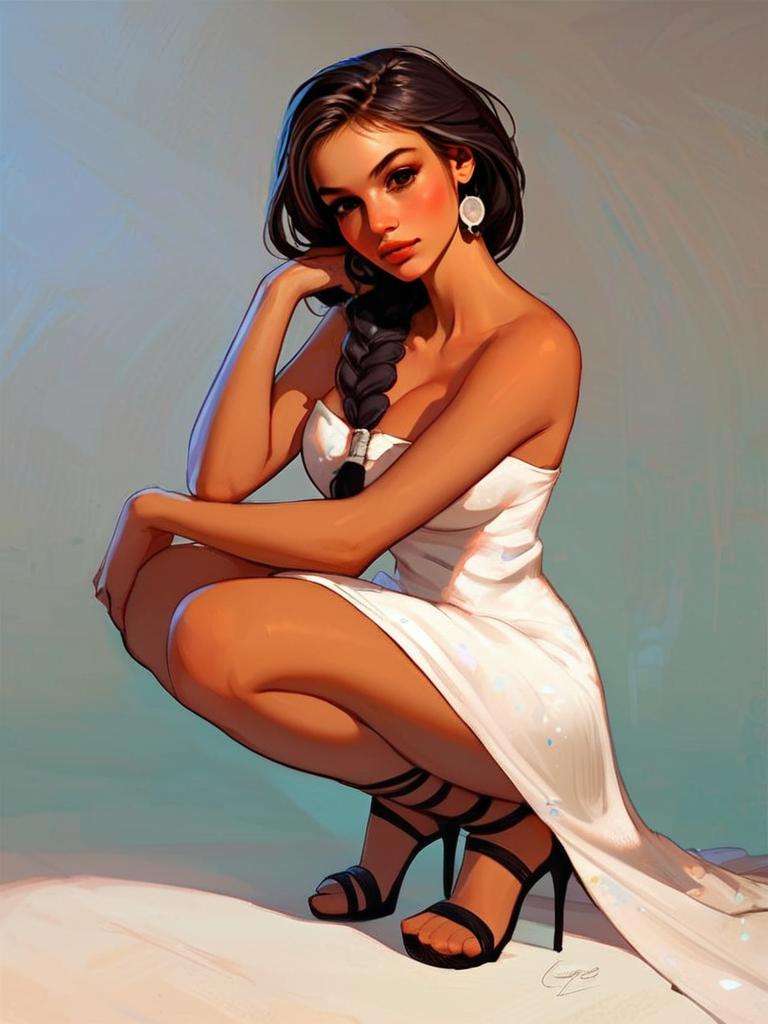 Stylized Portrait of Confident Woman in White Dress