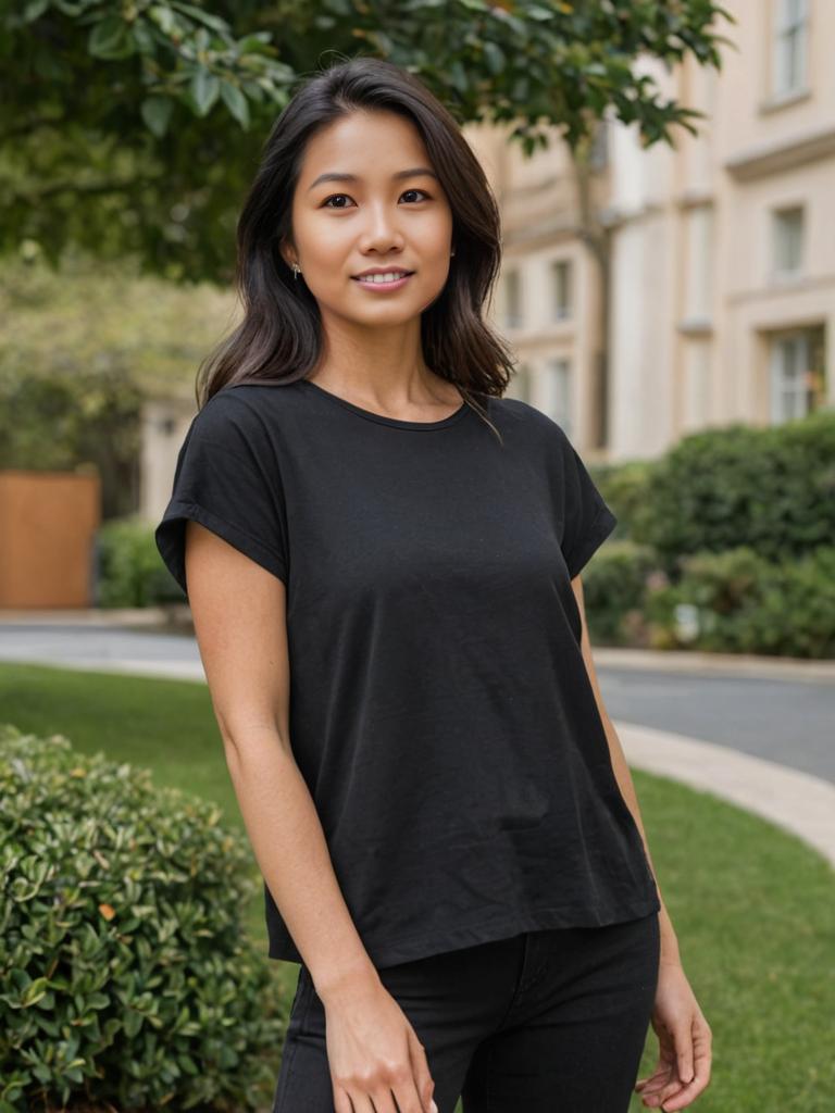 Confident Woman in Casual Black Top