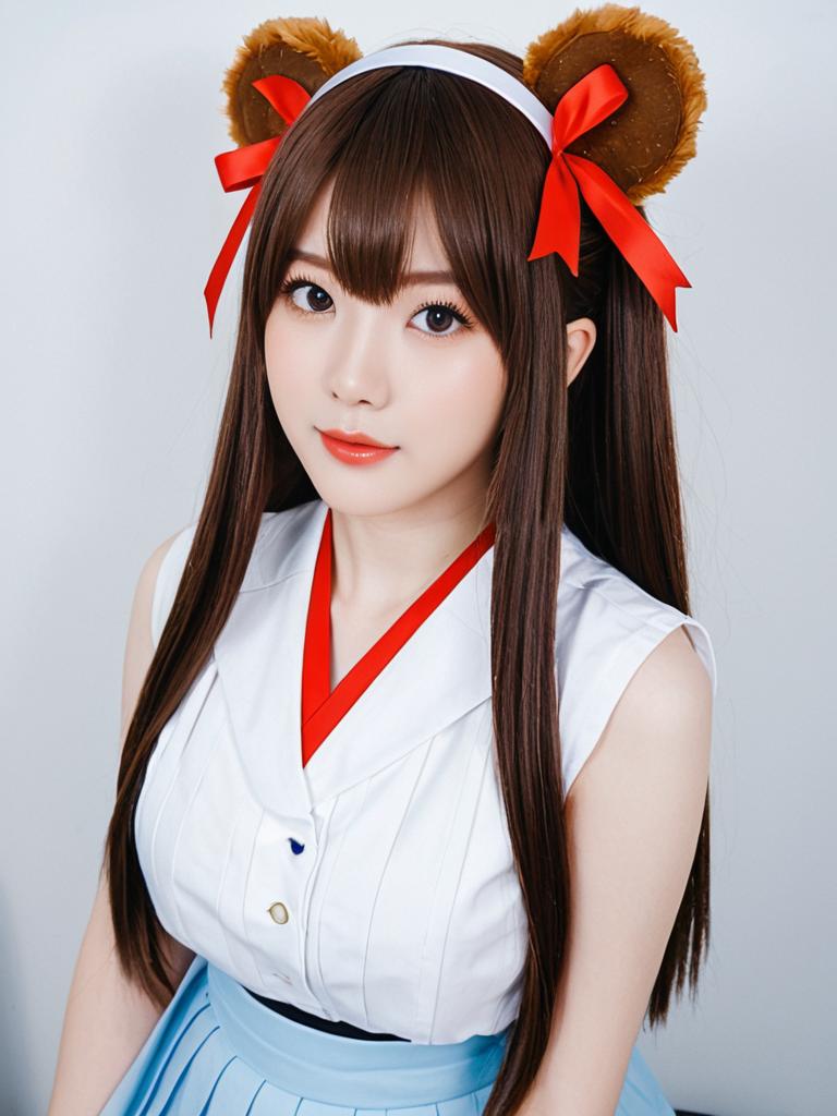 Anime-Inspired Cute Woman in Bear Ear Cosplay Outfit
