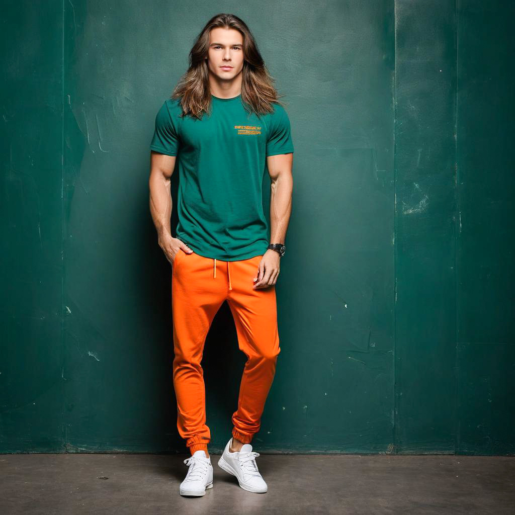 Confident Young Man in Streetwear Against Green Wall