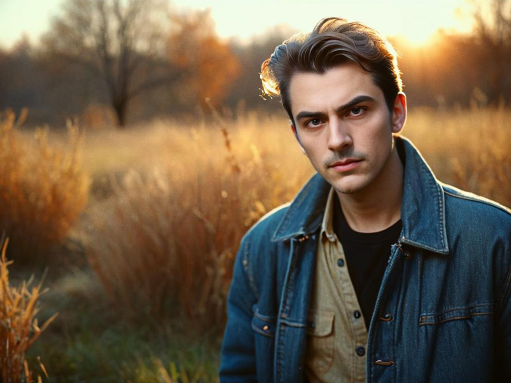 Confident Young Man in Sunlit Field