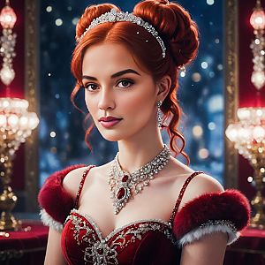 Elegant Woman in Red Gown with Tiara
