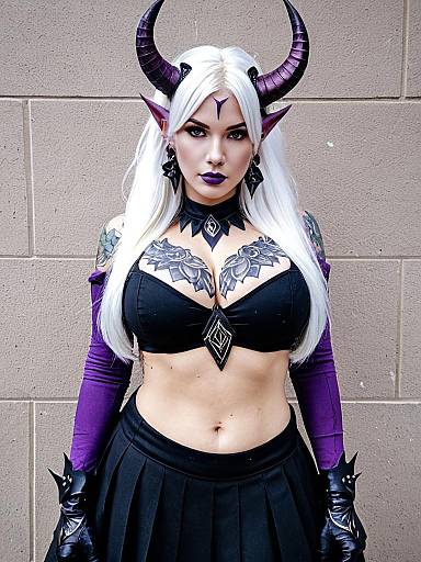 Fantasy Dark Magic Woman Cosplay with Horns and White Hair