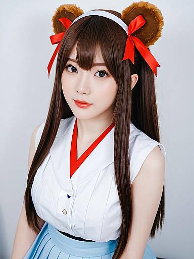 Anime-Inspired Cute Woman in Bear Ear Cosplay Outfit