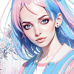 Anime Portrait: Pink & Blue Hair, Blue Eyes