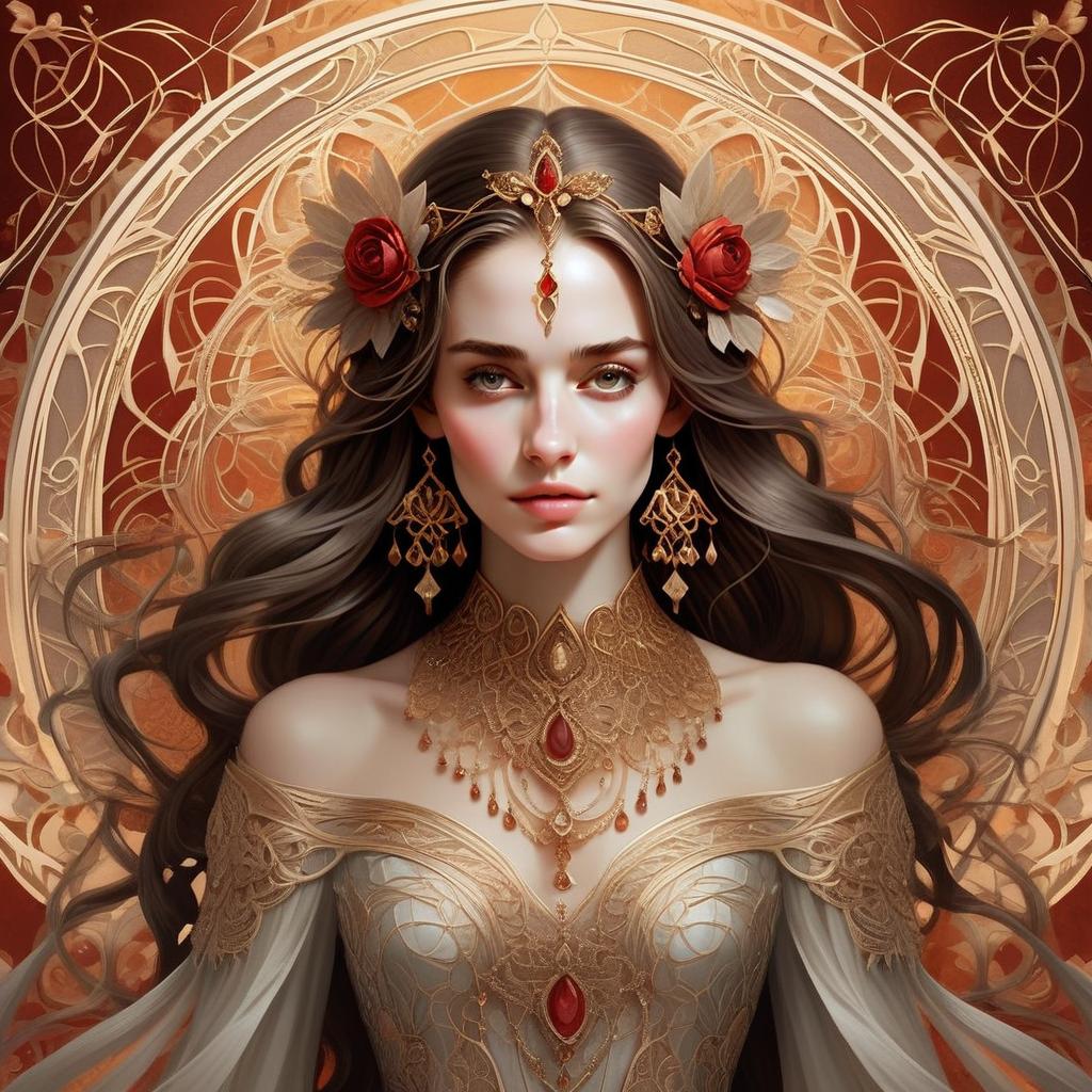 Woman with Golden Jewelry and Red Gemstones Woman with Golden Jewelry and Red Gemstones