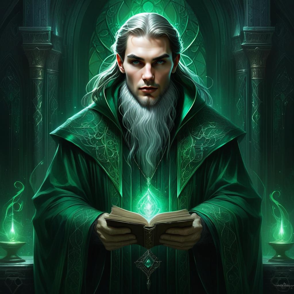 Mystical Man with Silver Beard and Ancient Book