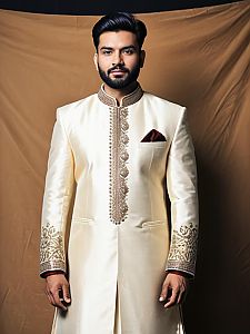 Man in Traditional Embroidered Sherwani for Cultural Festival