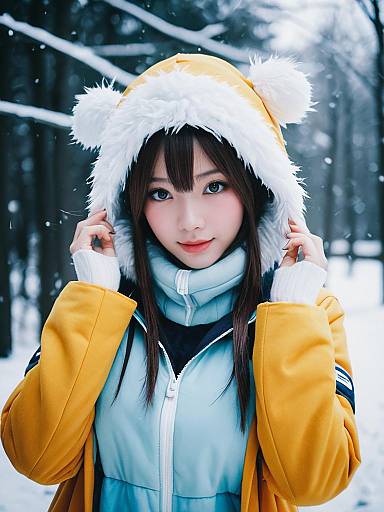 Woman in Uraraka Winter Costume Cinematic Realism Magical Anime Cosplay