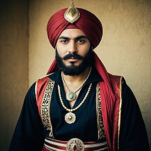 Man in Regal Maroon Turban and Embroidered Garment