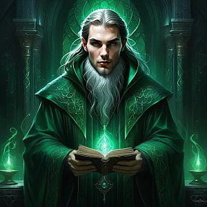 Mystical Man with Silver Beard and Ancient Book