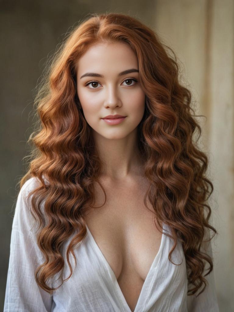 Confident Woman with Wavy Red Hair