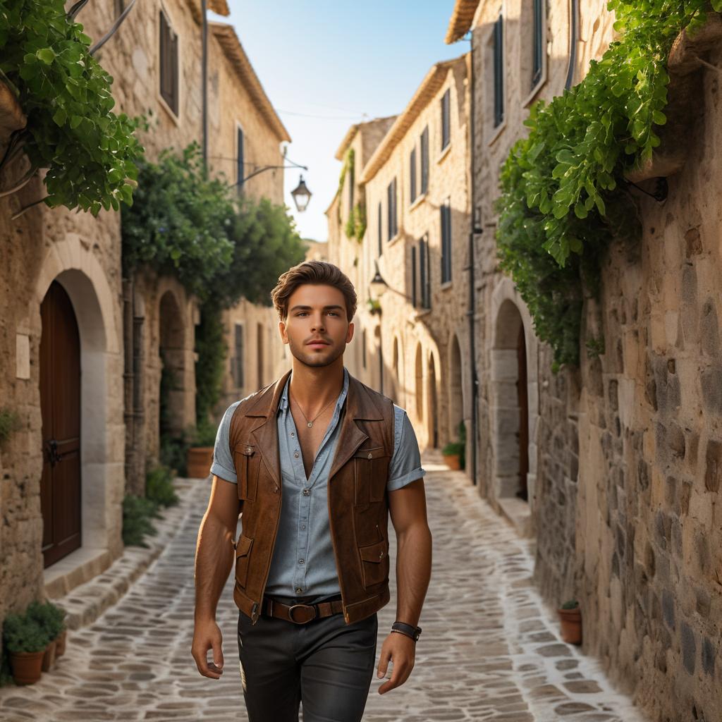 Stylish Young Man in Cobblestone Alley