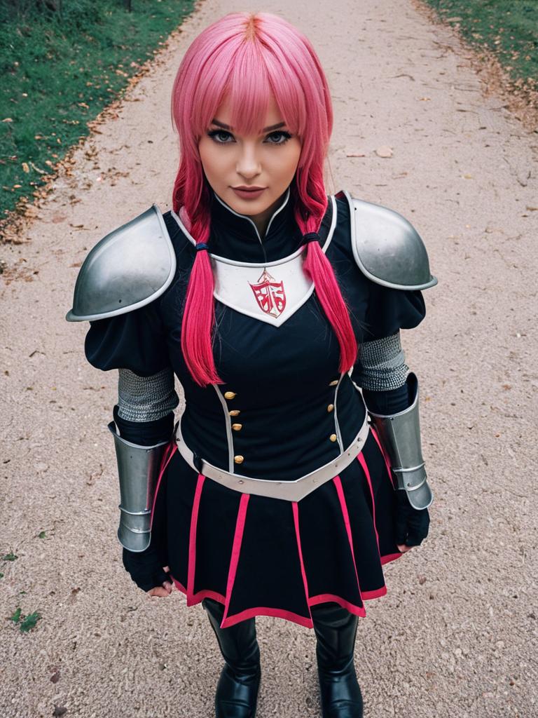 Anya Alstreim Cosplay Woman in Black and Pink Knight Armor