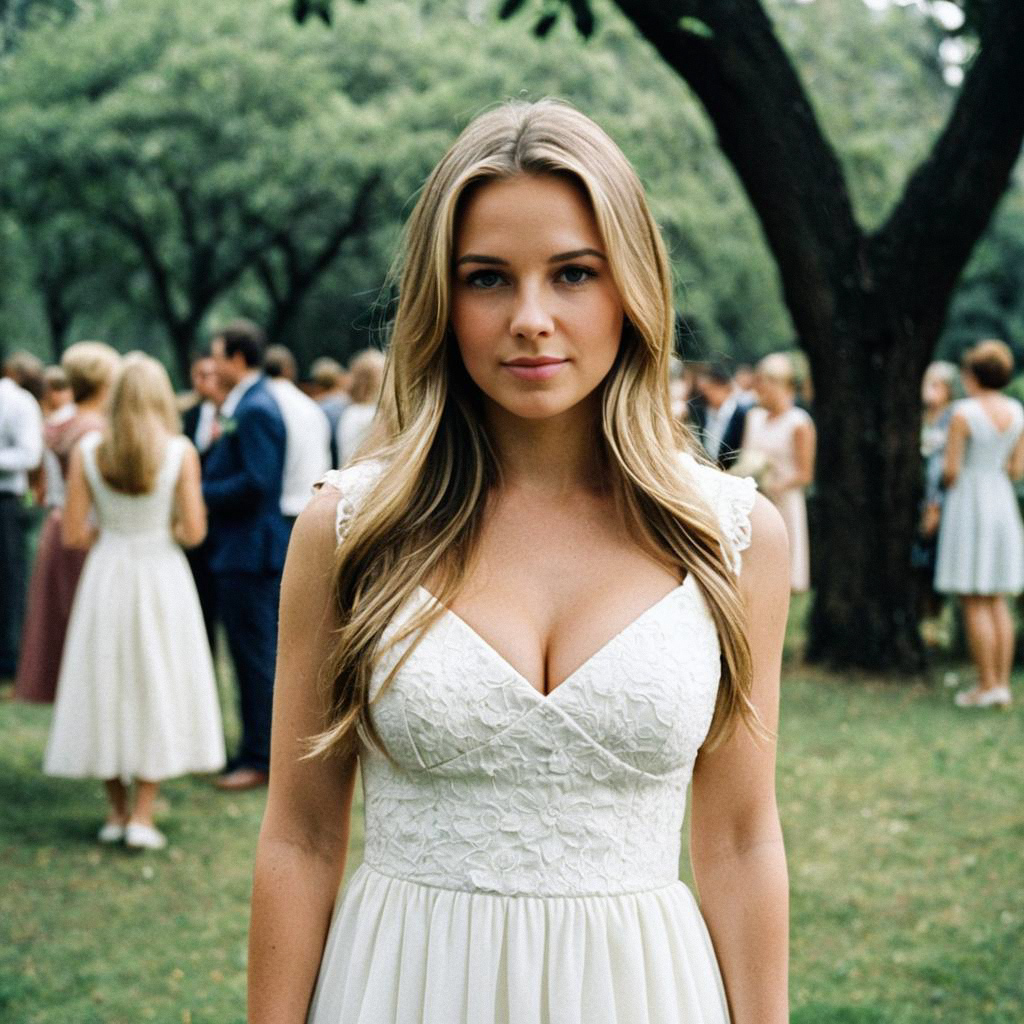 Young Woman in White Dress at Garden Event Young Woman in White Dress at Garden Event