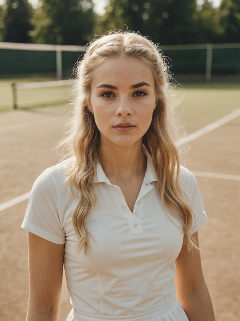 Stylish Young Woman in Tennis Attire on Court