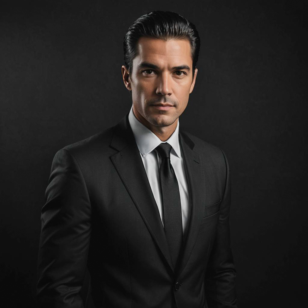 Confident Man in Black Suit