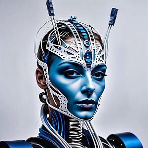 Futuristic Cyborg Woman with Metallic Enhancements