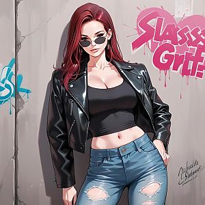 Stylish Woman in Leather Jacket and Ripped Jeans Digital Art