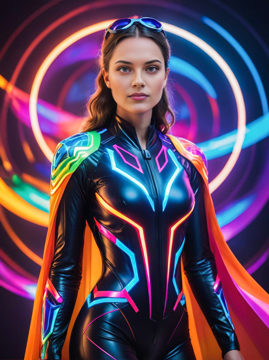 Futuristic Woman in Neon Suit