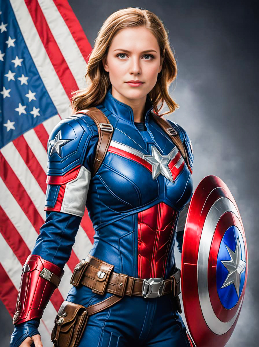 Woman in Captain America Costume with Shield