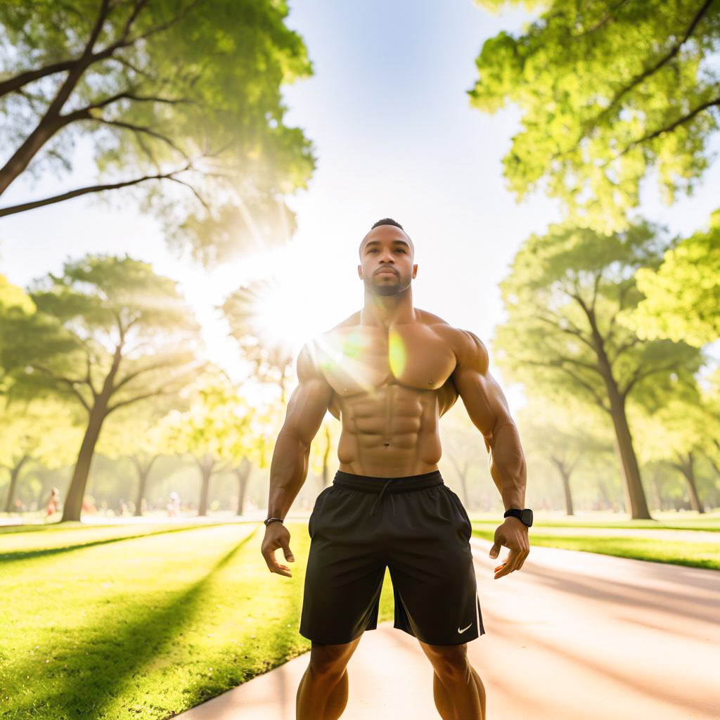 Muscular Man in Sunlit Park