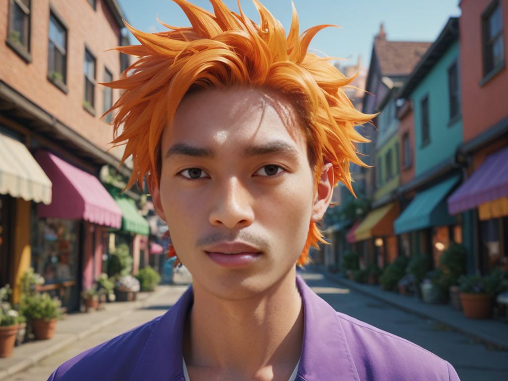 Artistic Portrait of Young Man with Orange Hair in Urban Setting