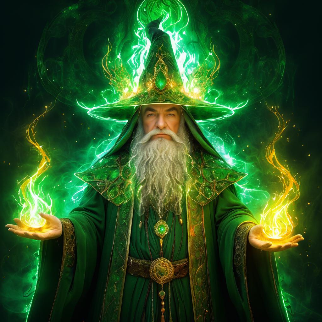 Enchanted Wizard with Magical Flames