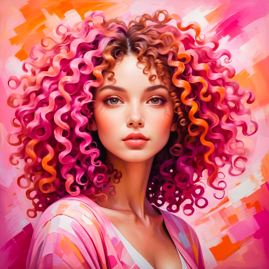 Young Woman with Curly Pink Hair