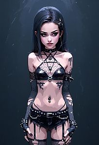 Digital Art of Goth Woman in Black Punk Leather Outfit
