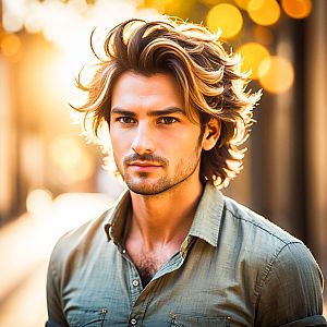 Confident Young Man in Olive Shirt at Golden Hour