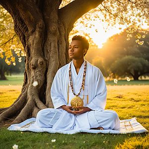 Man Meditating Under Tree at Golden Hour