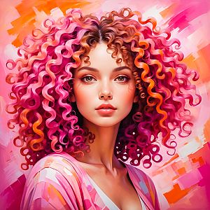 Young Woman with Curly Pink Hair