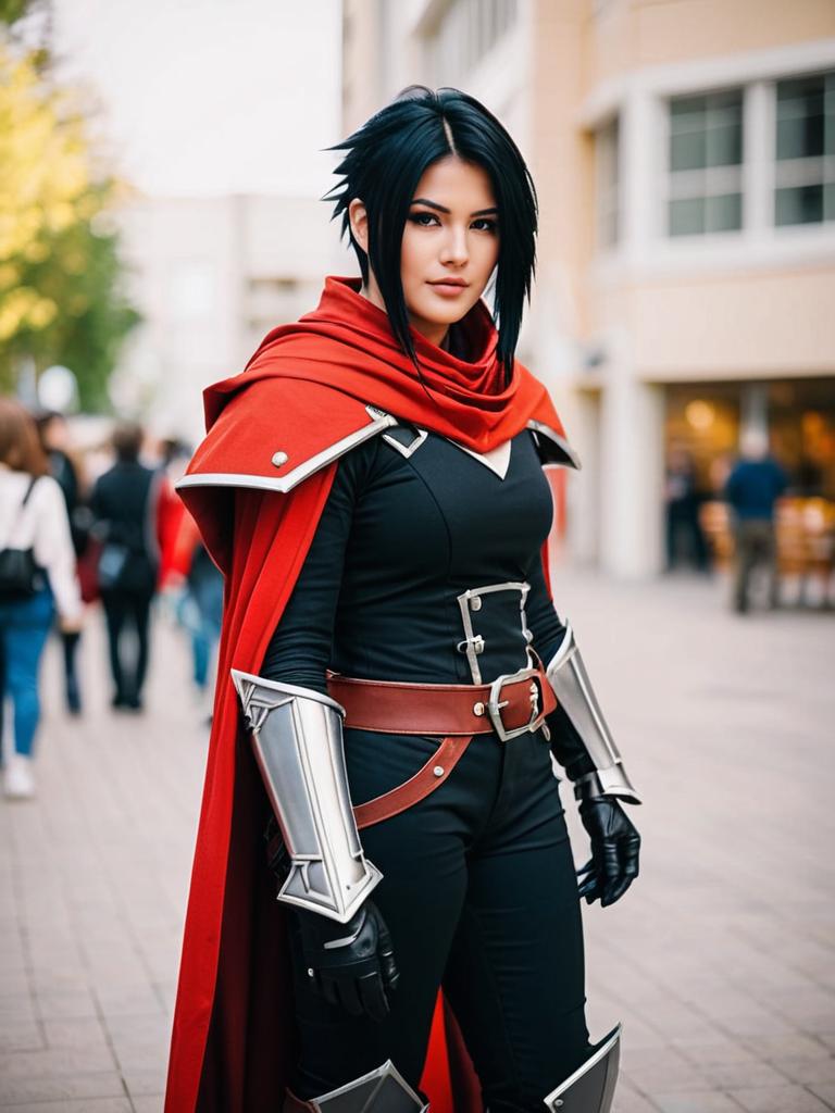 Cait Sith Final Fantasy VII Cosplay Woman in Red Cape and Silver Armor