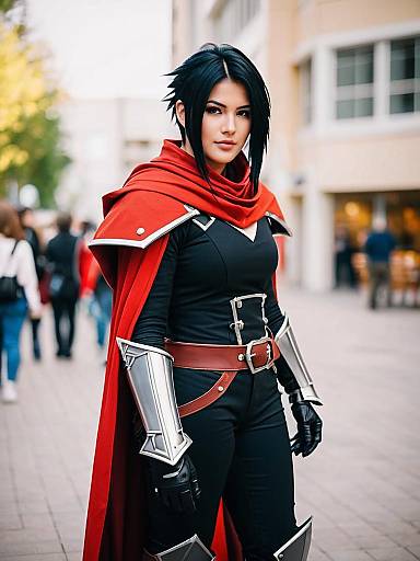 Cait Sith Final Fantasy VII Cosplay Woman in Red Cape and Silver Armor