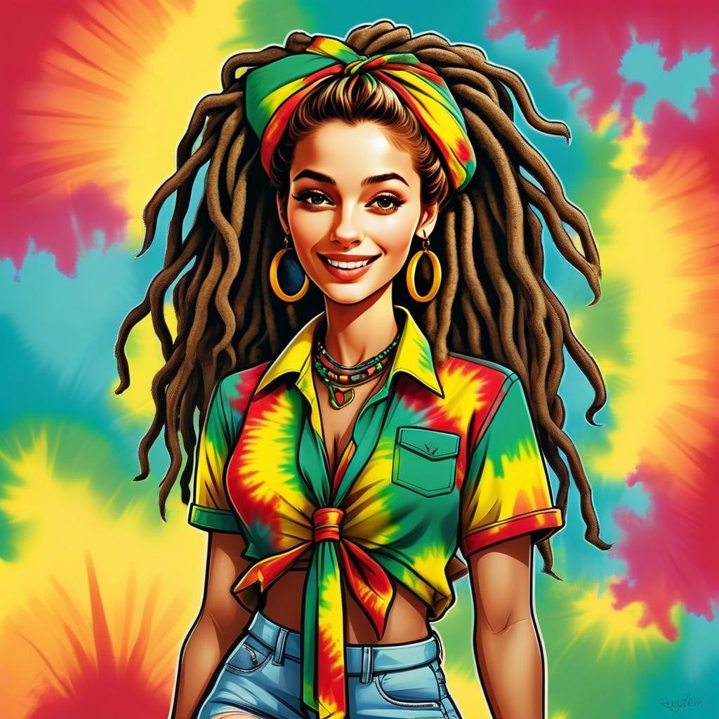 Smiling Woman with Dreadlocks in Tie-Dye