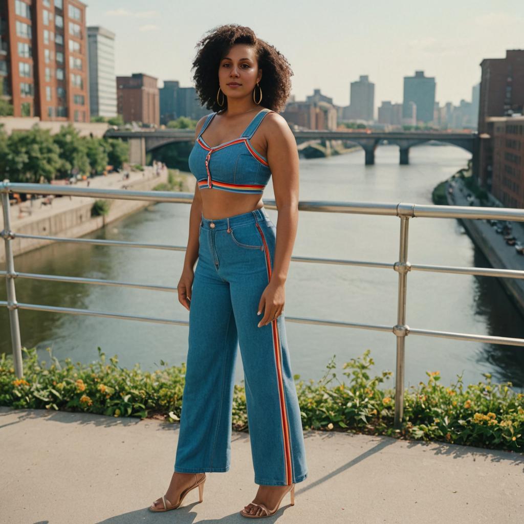 Confident Woman in Stylish Denim Outfit by Urban River